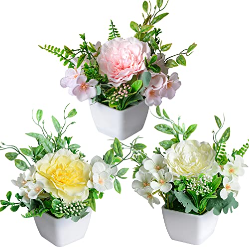 3 pezzi di fiori artificiali in vaso, mini fiori di camelia di seta...