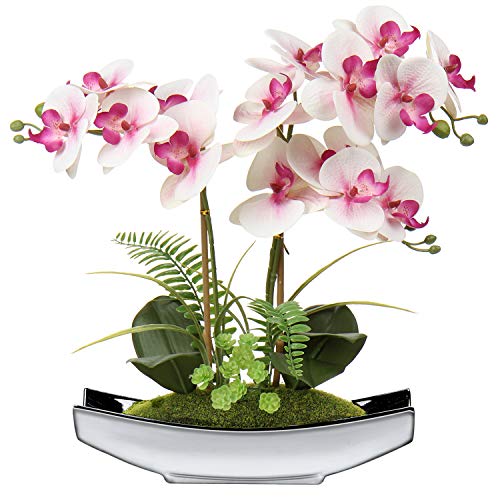 38,1 cm artificiale Phalaenopsis fiori arrangiamento orchidea artificiale bonsai in vaso d argento fiori finti orchidea fiore per centrotavola soggiorno decorazione casa