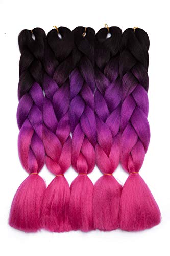 5 pacchi Ombre Braiding Hair estensione dei capelli Jumbo intrecciare l estensione dei capelli per Crochet Capelli sintetici intrecciati Nero a rosa pesca