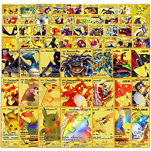55 Pazzi Pacchetto Ultra Raro Carte Oro Carte Rare Carte Vmax Oro Foil Carte Flash Divertenti Originali Carte da Collezione e Gioco Raccoglitore Carte di Regali per Bambini