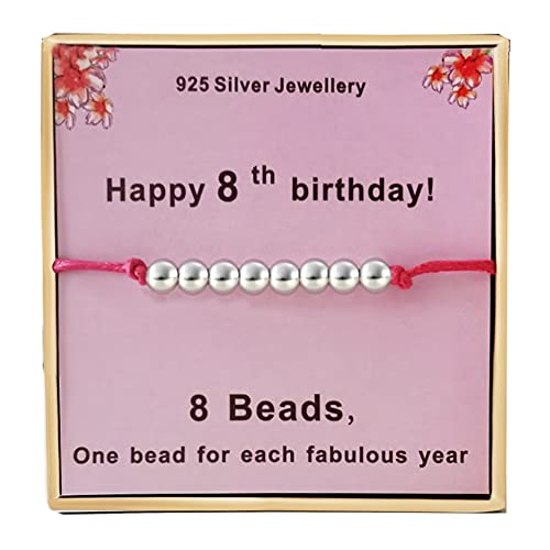 8° compleanno regalo per 8° ragazza braccialetto perline argento regalo biglietti per 8 anni bambina 8 anni idee regalo gioielli