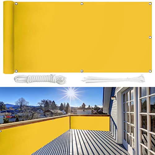 85×550cm Schermi divisori e protettivi per Giardino balconi,Balcone Protezione Privacy 220g m²,con Occhielli, Fascette in Nylon e Corda, Protezione 100% della Privacy per Balcone - Giallo