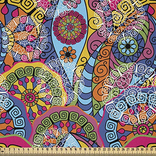 ABAKUHAUS Floreale Tessuto a Metraggio, Hippie Aztec Tribal Boho, Tessuto in Microfibra per Arti e Mestieri, 1 m, Multicolore