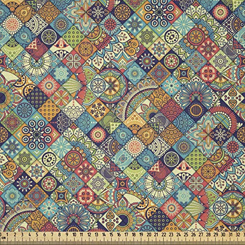 ABAKUHAUS Marocchino Tessuto a Metraggio, Motivi orientali, Tessuto in Microfibra per Arti e Mestieri, 3 m, Multicolore