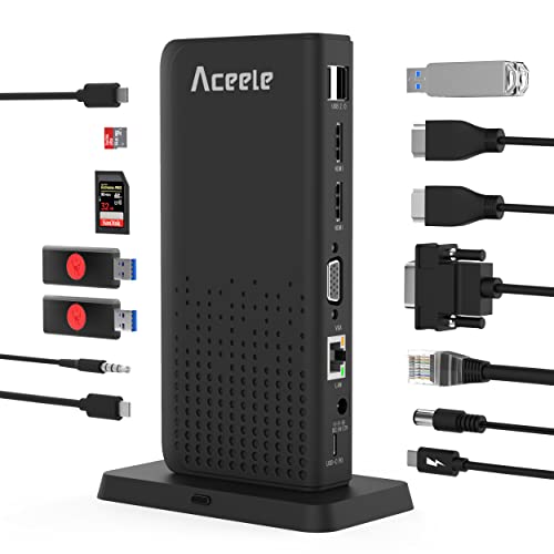 Aceele Docking Station USB C Triplo Display Hub USB C 15 in 1 SD TF, HDMI, VGA, LAN, Audio, 100 W PD, Adattatore multiporta per MacBook Pro Air, Dell XPS, HP, Surface, Lenovo