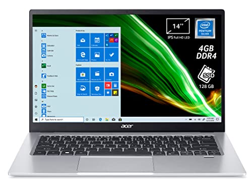 Acer Swift 1 SF114-34-P9B7 PC Portatile, Notebook con Processore Intel Pentium Silver N6000, RAM 4 GB, 128 GB PCIe NVMe SSD, Display 14  IPS FHD, Intel UHD, Microsoft 365, Windows 10 Home in S mode