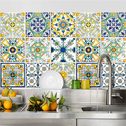 Adesivi per Piastrelle Bagno e Cucina 10 Pz 20x20 cm - PS00078 Decorazione murale in PVC impermeabile mattonelle mosaico stile cementine Azulejos