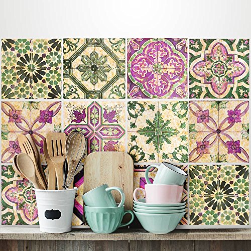 Adesivi per Piastrelle Bagno e Cucina 24 Pz 10x10 cm - PS00061 Decorazione murale in PVC impermeabile mattonelle mosaico stile cementine Azulejos