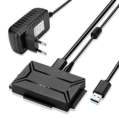 AGPTEK USB 3.0 to IDE SATAConverter, Adattatore Disco Rigido con Power Switch per 2.5  3.5  SATA IDE SSD Disco Rigido, Support4TB, Include 12V 2 Adattatori & Cavo USB 3.0