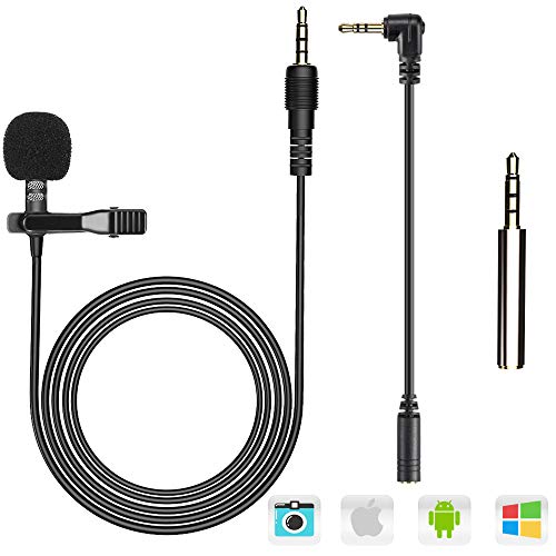 AGPTEK Z02- Mini Lavaier Microfono Clip a Condensatore Omnidirezionale 3.5mm con 2 Adattatore Esterno Microfono per Smartphone,PC,Line-in Registratore Usato per Conferenza Video Podcast Youtuber