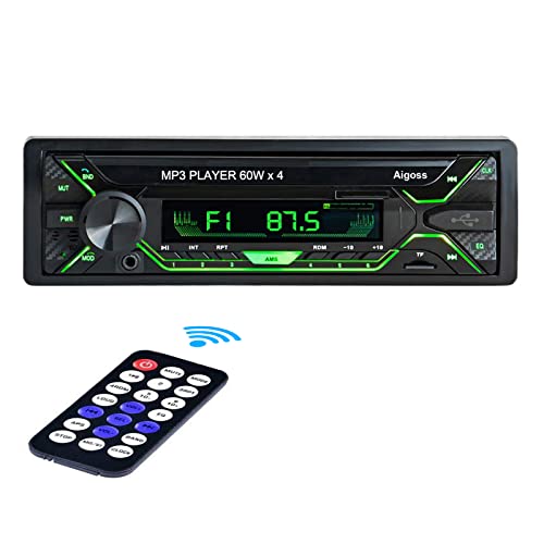 Aigoss Autoradio Bluetooth 1 Din 240W Stereo Auto Bluetooth Radio con Vivavoce Chiamate per Auto 5 Luci a Colori Supporto iOS e Android