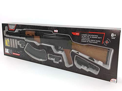 AK90 Mitra Mitragliatrice d assalto fucile giocattolo con DARDI e PALLINI da 6mm per bambini con torcia led e mirino h.22x76x7 cm