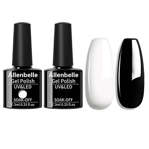 Allenbelle Smalto Semipermante Per Unghie Kit In Gel Uv Led Smalti Semipermanenti Per Unghie Nail Polish UV LED Gel Unghie(Kit di 2 pcs 7.3ML pc) (Black And White)