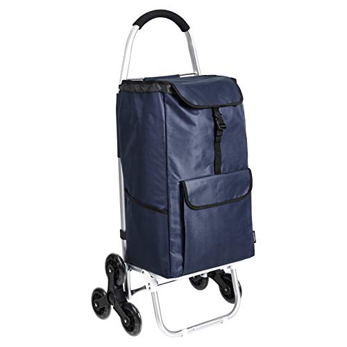 Amazon Basics 3 - Carrello portaspesa con 6 ruote, manici in alluminio, capacità: 50 litri, colore: blu navy