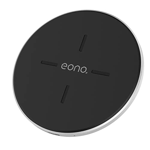 Amazon Brand - Eono Caricatore Wireless C1 Caricabatterie Wireless 15W Qi certificato pad di carica rapida senza fili per iPhone 13 12 Mini 12 Pro Max, Galaxy S20 20+, Silver(Senza adattatore AC)