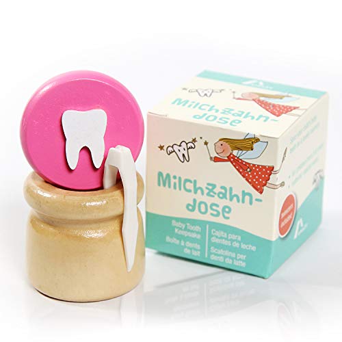 Amazy Porta dentini da latte (incl. PINZETTE e LETTERA FATINA) – Scatoletta porta dentini in legno con tappo a vite per conservare i denti da latte e lettera per la fatina (Piccolo|Rosa)
