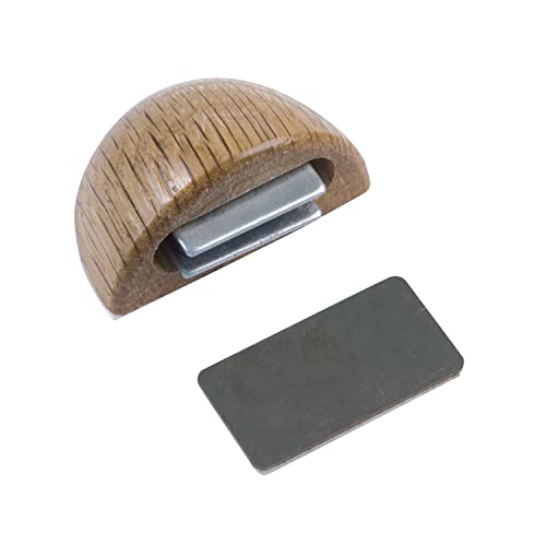 Amig | Fermaporta magnetico adesivo per porte di passaggio | 48 x 25 mm | Modello 407 | Finitura in legno di rovere | Fissaggio sul pavimento | Facile installazione