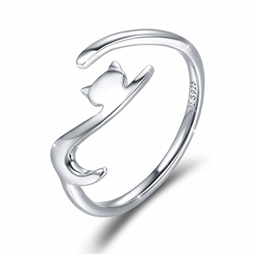 Anello a forma di gatto, regolabile, in argento Sterling 925, ideale come regalo per donne e ragazze
