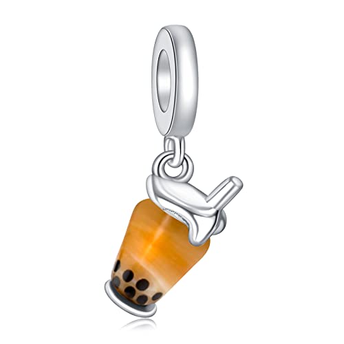 Annmors Jewelry Murano Glass Bubble Tea Dangle Charm Donna Argento Ciondolo a Forma di,in Argento Sterling 925,Compatibile con Braccialetti e Collane Europei