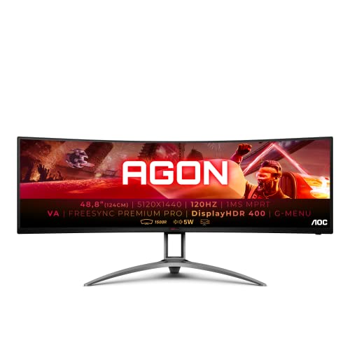 AOC AGON AG493UCX - Monitor per il gaming DQHD curvo da 49 pollici (124,4 cm), 120 Hz, 1 ms, HDR400, FeeSync Premium Pro (5120 x 1440, HDMI, DisplayPort, USB-C, USB hub), colore: nero
