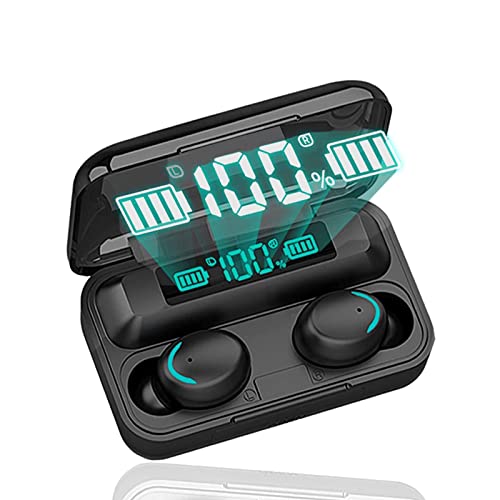 AOTUYE Cuffie senza fili Bluetooth 5.0 con riduzione del rumore, auricolari sportivi con IPX7 auricolari stereo impermeabili all’orecchio integrati HD Mic cuffie per Android iOS, F9BLACK-HEI, mini