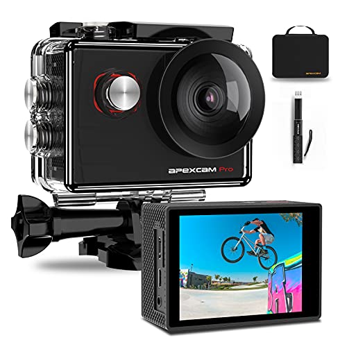Apexcam 4K Action Cam Pro 20MP EIS WIFI Fotocamera Impermeabile 40M Sott acqua Ultra HD Sports Camera Mic Esterno 2   2.4G Telecomando 170°Grandangolo con 2x1200mAh Batterie e Accessori