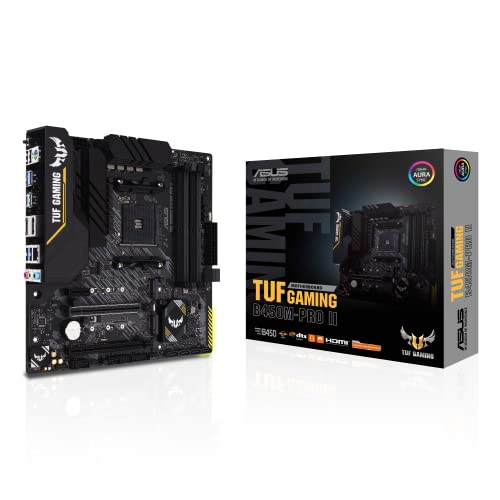 ASUS TUF GAMING B450M-PRO II, Scheda madre Gaming micro ATX AMD B450 (AM4), M.2, PCIe 3.0, microfono a cancellazione del rumore AI, HDMI, DP, USB 3.2 Gen 2 Type-A e Type-C, supporto RGB Aura Sync