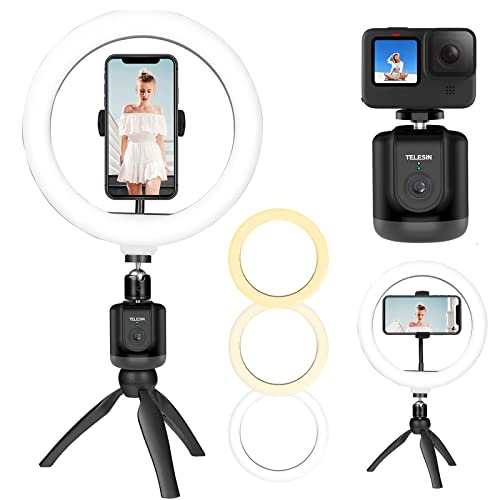 Auto Gimbal Stabilizzatore, Fotocamera del telefono Scatto Gimbal Selfie Rotazione a 360° Face Follow Object per GoPro HERO 10 9 insta360 DJI Osmo Action 2 con telecomando Treppiede Luce ad anello