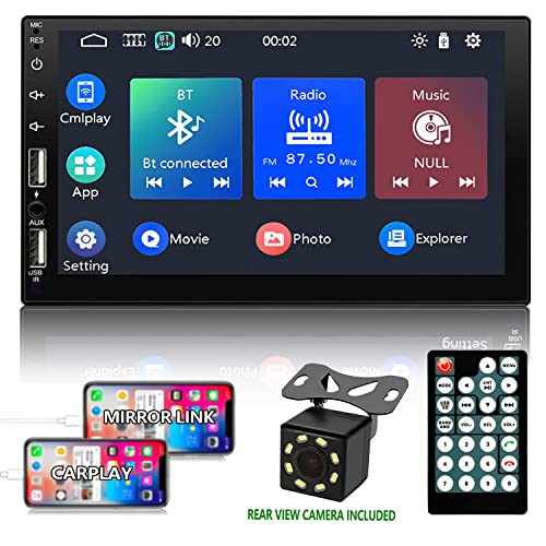 Autoradio Bluetooth 2 DIN Car Stereo con 7 Pollici HD Touchscreen Supporto Chiamata Vivavoce Bluetooth FM USB TF Card AUX (Telecamera Posteriore Inclusa)