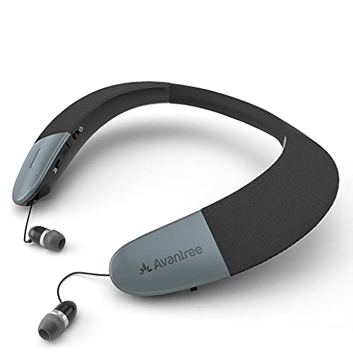 Avantree Torus Altoparlanti Wireless Indossabili Bluetooth 5.0, aptX HD a Bassa Latenza, Girocollo con Auricolari Retrattili, Superba Audio, Stereo Surround 3D, per chiamate TV musica - (NB05)