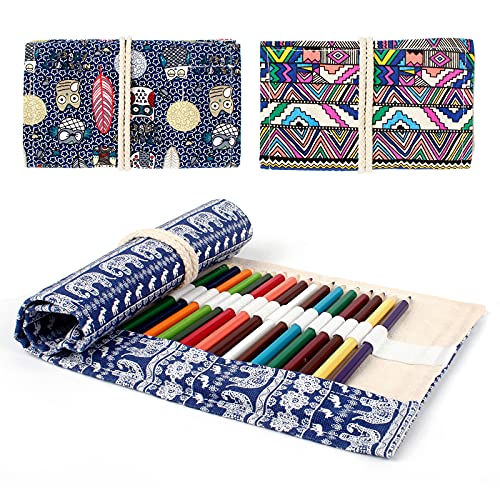 regalo compleanno natale per bambini e adulti JZK Set 36 pastelli colorati matite colorate con custodia portamatite arrotolabile in tela 