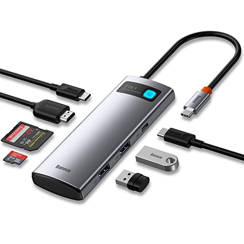 Baseus Hub USB C 7-in-1 Adattatore USB C con HDMI 4K, Porta Dati USB-C, 2 USB 3.0, Potenza di Ricarica 100 W, Lettore di Schede SD TF per MacBook Pro Air, iPad Pro, Surface Pro 7, XPS, Windows, Switch