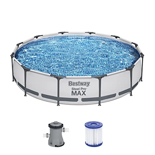 Bestway Steel Pro MAX - Set piscina fuori terra con pompa filtrante, diametro 366 x 76 cm, rotonda, colore grigio