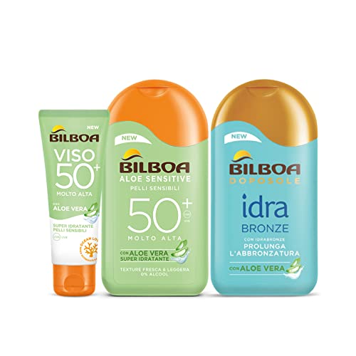 Bilboa, Kit Protezione Solare Pelli Sensibili con Aloe Vera SPF 50+...