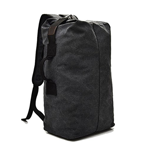 (Bk) - Large Capacity Travel Climbing Bag Tactical Military Duffel Bag Top Load Double Strap Canvas Backpack