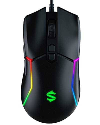 Black Shark Mouse Gaming, Mouse da Gioco con Filo USB, Sensore 10.000 DPI Regolabili, Design Leggero, 7 Pulsanti Programmabili, 5 Modalità di Illuminazione RGB, Maus per PC Mac Laptop