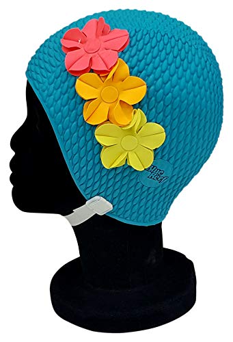 Blue Reef Paris Bubble singolo colore floreale classico retrò 3 fiori tropicali fila 3D petalo 3 colori elegante cappello da nuoto vintage taglia unica adulti con cinturino regolabile (verde ottano)