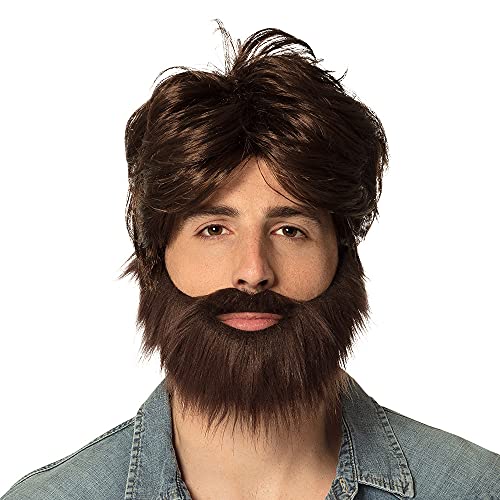 Boland 86312 - Parrucca Dude con barba, marrone, acconciatura di capelli sintetici, addio al celibato, amici, cool man, carnevale, halloween, festa a tema