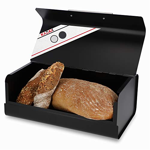 Box di pane kadax in acciaio, 36 x 22,5 x 13,5 cm, scatola di pane con manico in metallo, serbatoio del pane rettangolare, scatola di pane per panini, baguette (nero)
