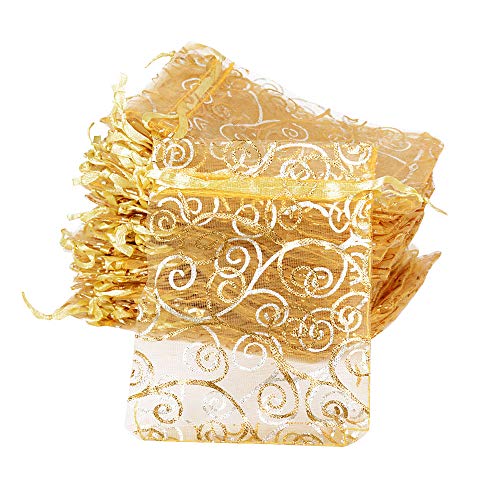BUONDAC (8*11cm) 100pz Sacchetti Organza Colorato Bustine Buste Sacchettini per Confetti Gioielli Matrimonio Comunione Battesimo Festa ( Oro )