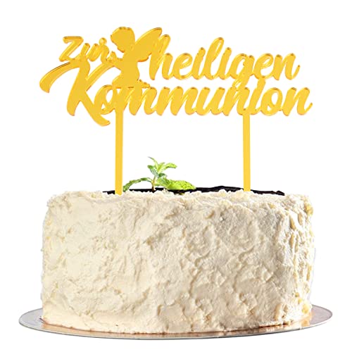 Cake Topper per Torta Cupcake Comunione Scritte Tedesche Zur Heiligen Kommunion Decorazioni Torta Comunione Prima Festa Battesimo CresimaCasa (Oro)
