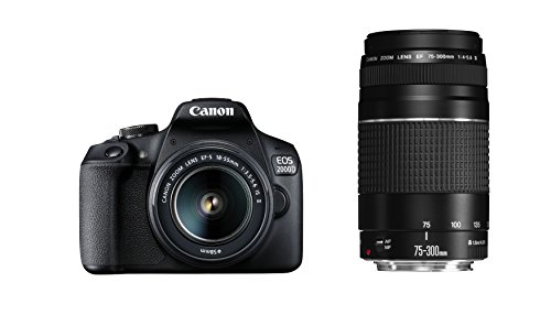 Canon EOS 2000D - Fotocamera reflex (24,1 MP, DIGIC 4+, 7,5 cm (3,0 pollici), LCD, Full HD, WIFI, APS-C CMOS) con obiettivi EF-S 18-55 mm IS II F3.5-5.6 IS II e EF 75-300 mm F4-5.6 III, Nero