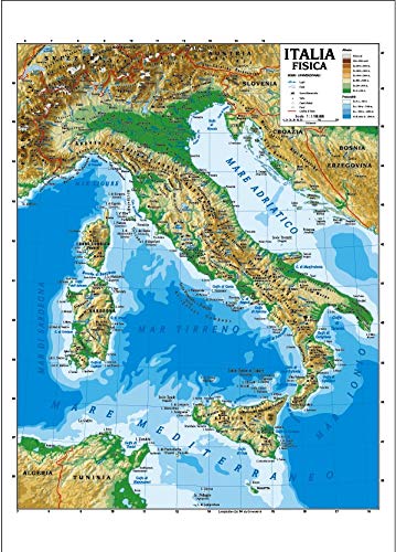 Carta geografica murale Italia 100x140 bifacciale fisica e politica...
