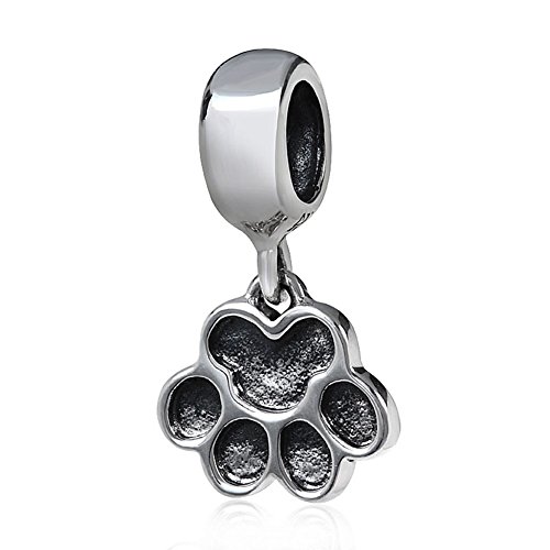Charm a forma di zampa in argento Sterling 925 con ciondolo a forma di cane, per braccialetti Pandora (A)