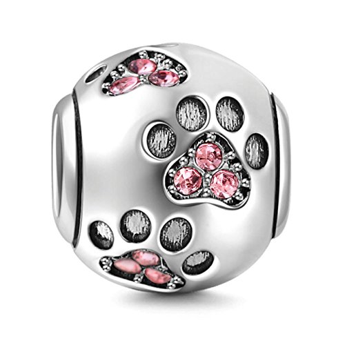 Charm zampa cane argento massiccio braccialetti ciondolo animale cristallo braccialetti,colore: rosa