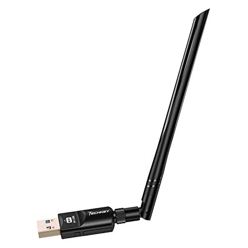 Chiavetta WiFi 1200 Mbps Techkey USB 3.0 Antenna WiFi 802.11ac WiFi con Dual Band 2,42GHz 300Mbps 5,8GHz 866Mbps 5dBi Antenna ad alto guadagno Compatibile con Windows 10-7 XP Vista  Mac OS 10.9-10.15