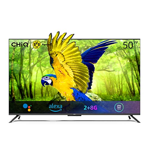 CHiQ U50G7PF 50 pollici Hands Free Voice Control Frameless Smart TV,4K UHD,HDR10,Dolby Vision,Dolby Audio,Android TV,Google Assistant,Quad Core,HDMI2.0,Released 2021
