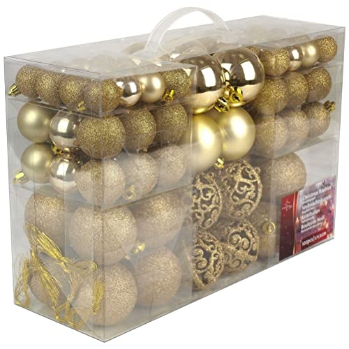 Christmas Gifts Valigia 100 Pezzi Palle di Natale Oro, Gold, 100x, unità