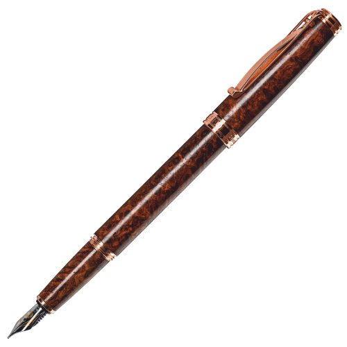 CLEO Natura Amboyna maser, penna stilografica, pennino 18k oro bico...