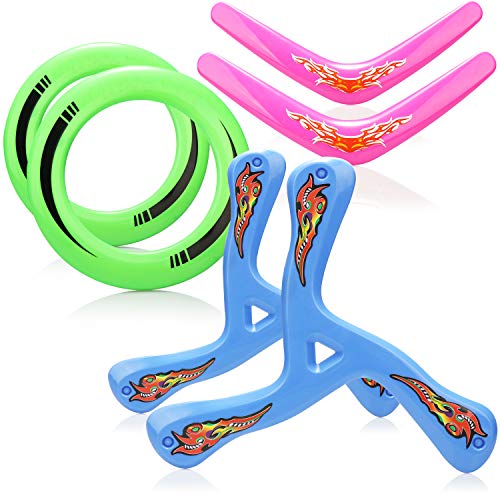 com-four Set 6 Pezzi Boomerang con Frisbee - Boomerang e Anello da Lancio - Giocattoli da Lancio per Bambini e Adulti